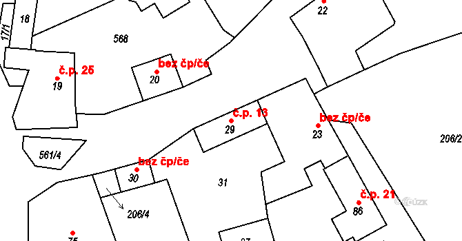 Mirošov 13, Valašské Klobouky na parcele st. 29 v KÚ Mirošov u Valašských Klobouk, Katastrální mapa