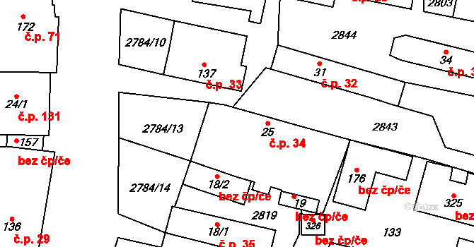 Vrbětice 34, Vlachovice na parcele st. 25 v KÚ Vrbětice, Katastrální mapa
