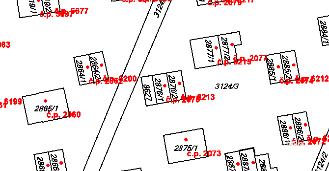 Zlín 2075 na parcele st. 2876/1 v KÚ Zlín, Katastrální mapa