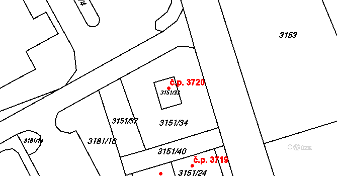 Frýdek 3720, Frýdek-Místek na parcele st. 3151/33 v KÚ Frýdek, Katastrální mapa
