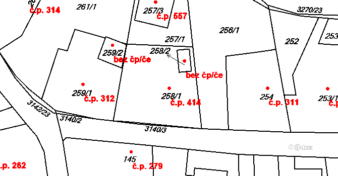 Píšť 414 na parcele st. 258/1 v KÚ Píšť, Katastrální mapa
