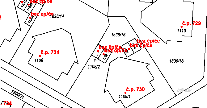 Uničov 49112244 na parcele st. 1708 v KÚ Uničov, Katastrální mapa