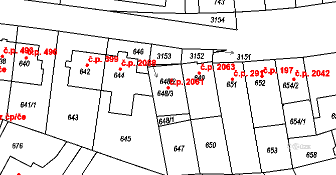 Krč 2061, Praha na parcele st. 648/3 v KÚ Krč, Katastrální mapa
