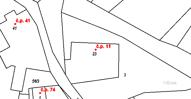 Hošťalovice 11 na parcele st. 23 v KÚ Hošťalovice, Katastrální mapa