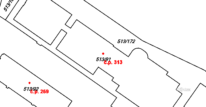 Lysolaje 313, Praha na parcele st. 513/91 v KÚ Lysolaje, Katastrální mapa