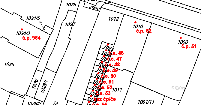 Bučovice 47 na parcele st. 1022 v KÚ Bučovice, Katastrální mapa