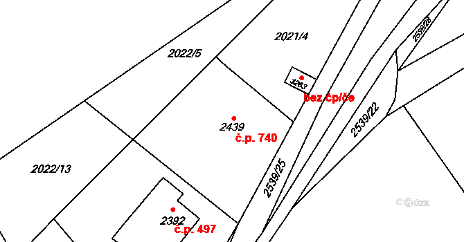 Beroun-Závodí 740, Beroun na parcele st. 2439 v KÚ Beroun, Katastrální mapa