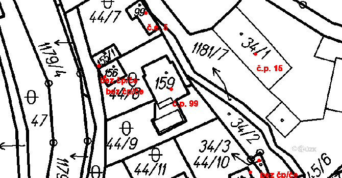 Vrhaveč 99 na parcele st. 159 v KÚ Vrhaveč u Klatov, Katastrální mapa