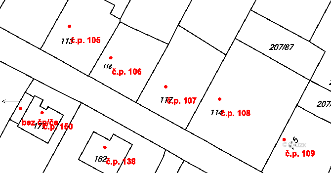 Skočice 107, Přeštice na parcele st. 117 v KÚ Skočice u Přeštic, Katastrální mapa