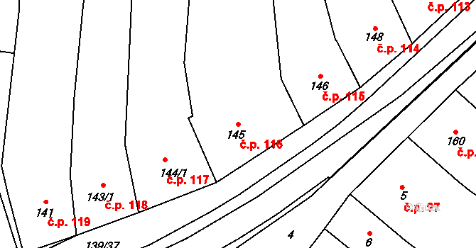 Olešnice 116 na parcele st. 145 v KÚ Olešnice na Moravě, Katastrální mapa