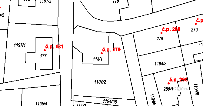 Mořkov 179 na parcele st. 113/1 v KÚ Mořkov, Katastrální mapa