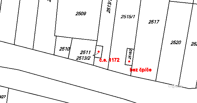 Líšeň 1172, Brno na parcele st. 2513/2 v KÚ Líšeň, Katastrální mapa