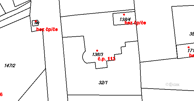 Petrovice 113 na parcele st. 138/3 v KÚ Petrovice u Rakovníka, Katastrální mapa