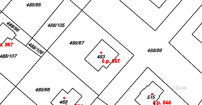 Český Herálec 557, Herálec na parcele st. 483 v KÚ Český Herálec, Katastrální mapa