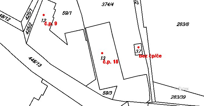 Chocenická Lhota 15, Chocenice na parcele st. 13 v KÚ Chocenická Lhota, Katastrální mapa