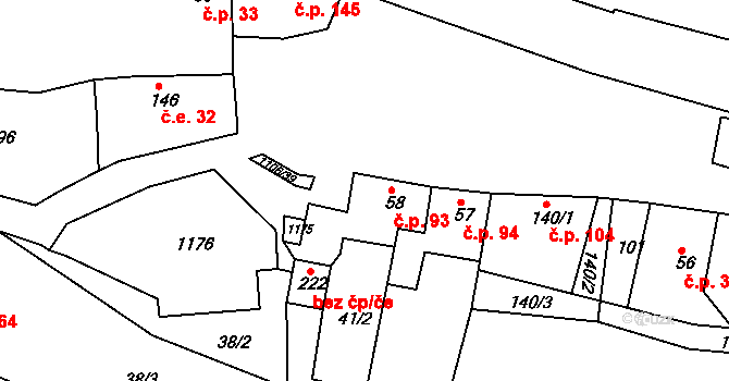 Černochov 93, Peruc na parcele st. 58 v KÚ Černochov, Katastrální mapa