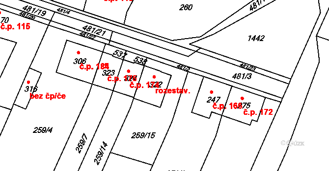 Žopy 192, Holešov na parcele st. 259/15 v KÚ Žopy, Katastrální mapa
