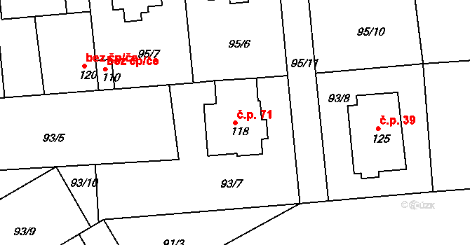 Hrdibořice 71 na parcele st. 118 v KÚ Hrdibořice, Katastrální mapa