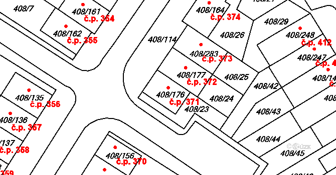Dobšice 371 na parcele st. 408/176 v KÚ Dobšice u Znojma, Katastrální mapa