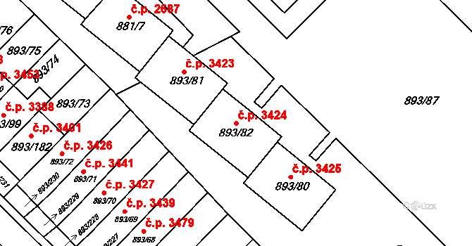Znojmo 3424 na parcele st. 893/82 v KÚ Znojmo-město, Katastrální mapa