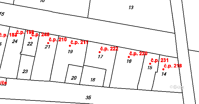 Bochoř 222 na parcele st. 17 v KÚ Bochoř, Katastrální mapa