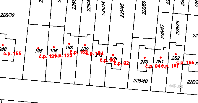 Lazníky 80 na parcele st. 212 v KÚ Lazníky, Katastrální mapa