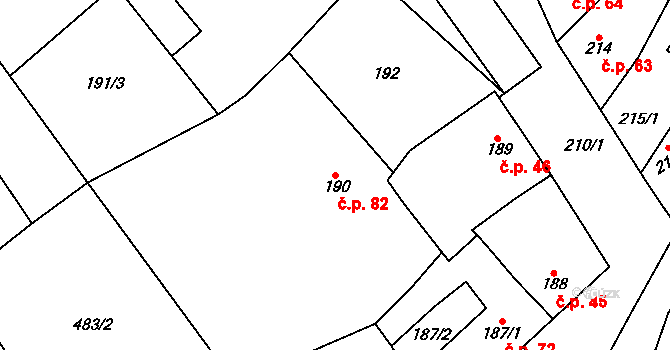 Tučín 82 na parcele st. 190 v KÚ Tučín, Katastrální mapa
