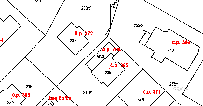 Petrovice u Karviné 708 na parcele st. 240/3 v KÚ Petrovice u Karviné, Katastrální mapa