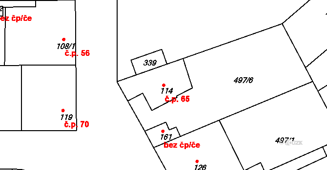 Sedlčánky 65, Čelákovice na parcele st. 114 v KÚ Sedlčánky, Katastrální mapa