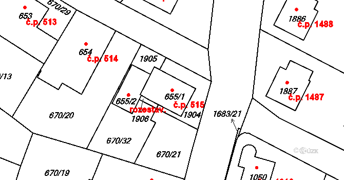 Říčany 515 na parcele st. 655/1 v KÚ Říčany u Prahy, Katastrální mapa