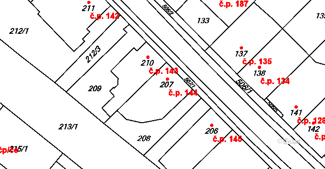 Babice u Rosic 144 na parcele st. 207 v KÚ Babice u Rosic, Katastrální mapa