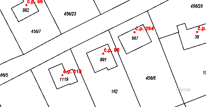 Kamenná 85, Jílové na parcele st. 891 v KÚ Jílové u Děčína, Katastrální mapa