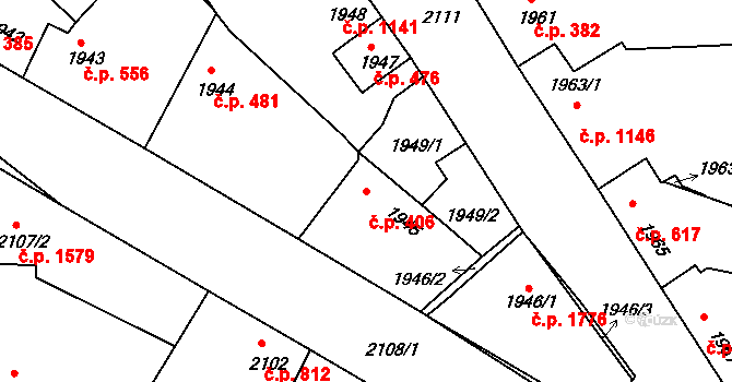 Vracov 406 na parcele st. 1945 v KÚ Vracov, Katastrální mapa