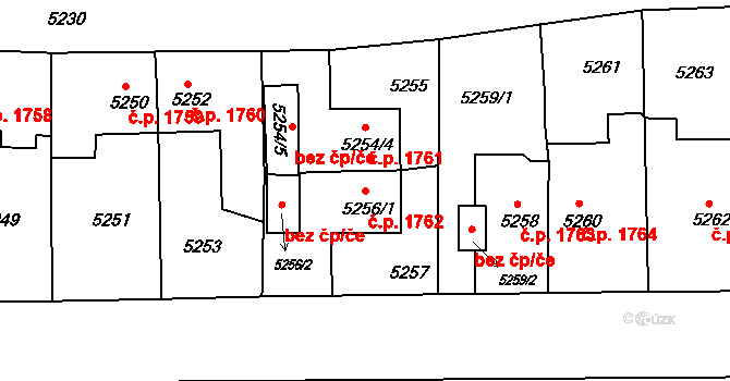 Pod Bezručovým vrchem 1762, Krnov na parcele st. 5256/1 v KÚ Krnov-Horní Předměstí, Katastrální mapa