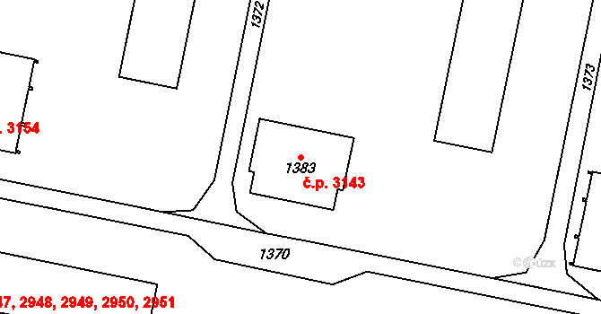 Kladno 3143 na parcele st. 1383 v KÚ Kladno, Katastrální mapa