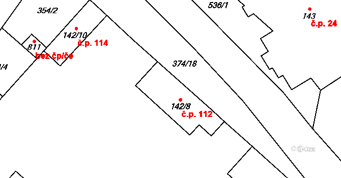 Hukvaldy 112 na parcele st. 142/8 v KÚ Sklenov, Katastrální mapa