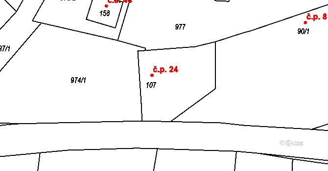 Velké Heřmanice 24, Heřmaničky na parcele st. 107 v KÚ Velké Heřmanice, Katastrální mapa