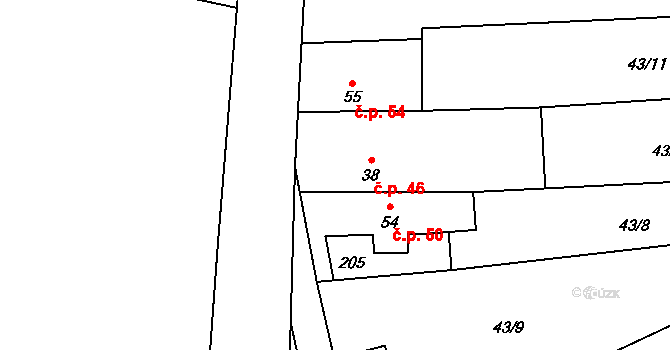 Cerhýnky 46, Cerhenice na parcele st. 38 v KÚ Cerhýnky, Katastrální mapa