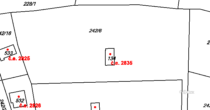 Těptín 2835, Kamenice na parcele st. 134 v KÚ Těptín, Katastrální mapa