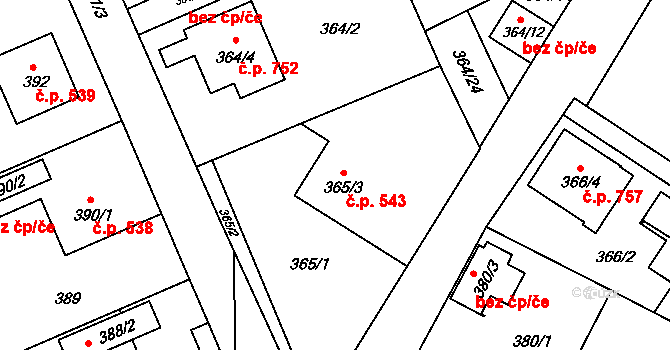 Třeboň II 543, Třeboň na parcele st. 365/3 v KÚ Třeboň, Katastrální mapa