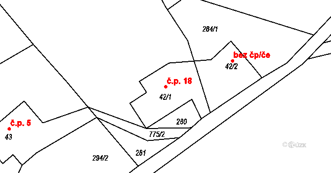Roudnice 18, Jestřabí v Krkonoších na parcele st. 42/1 v KÚ Roudnice v Krkonoších, Katastrální mapa