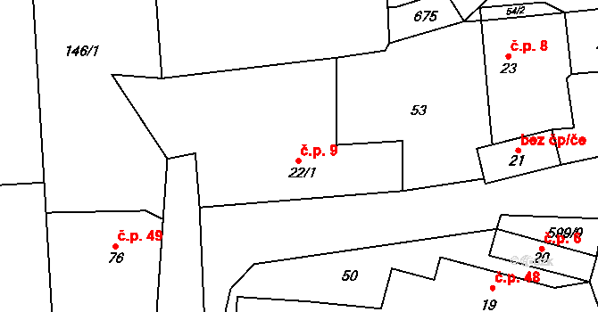Lážovice 9 na parcele st. 22/1 v KÚ Lážovice, Katastrální mapa