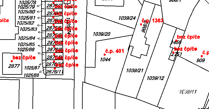 Stříbro 401 na parcele st. 1044 v KÚ Stříbro, Katastrální mapa