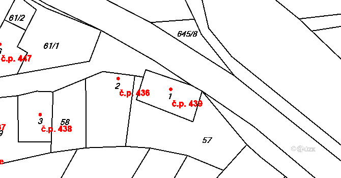 Chvalčov 439 na parcele st. 1 v KÚ Chvalčova Lhota, Katastrální mapa