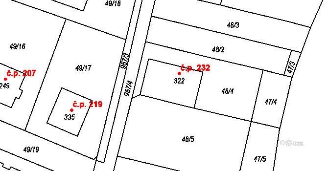 Chodouň 227 na parcele st. 332 v KÚ Chodouň, Katastrální mapa