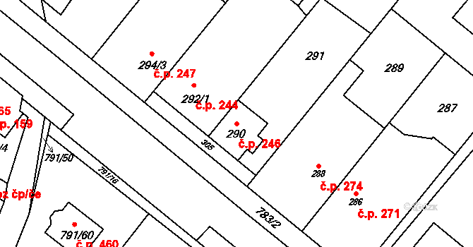 Křelov 246, Křelov-Břuchotín na parcele st. 290 v KÚ Křelov, Katastrální mapa