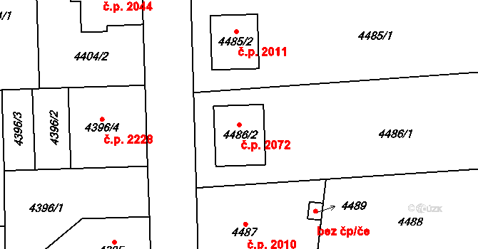 Šternberk 2072 na parcele st. 4486/2 v KÚ Šternberk, Katastrální mapa