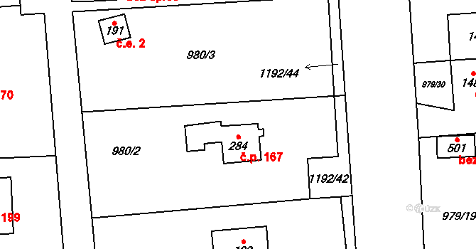Želivec 167, Sulice na parcele st. 284 v KÚ Sulice, Katastrální mapa