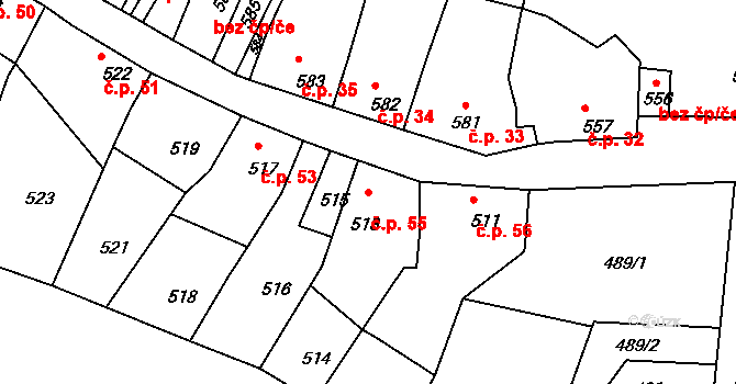 Mimoň II 55, Mimoň na parcele st. 513 v KÚ Mimoň, Katastrální mapa