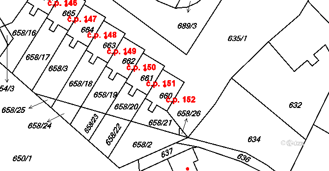 Mimoň V 152, Mimoň na parcele st. 660 v KÚ Mimoň, Katastrální mapa